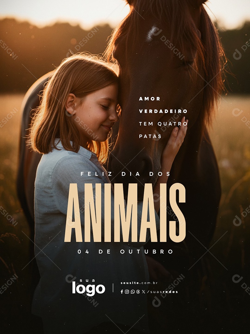 Feliz Dia dos Animais 04 de Outubro Amor Verdadeiro Social Media PSD Editável