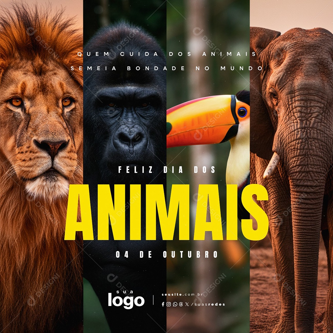 Feliz Dia dos Animais 04 de Outubro Quem Cuida dos Animais Social Media PSD Editável