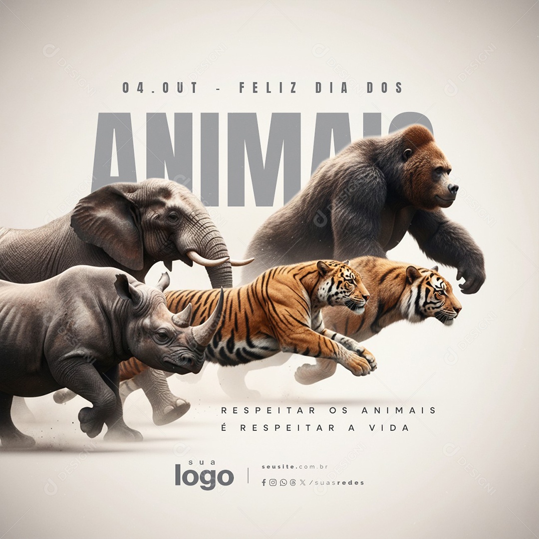 Dia dos Animais 04 de Outubro Respeitar os Animais Social Media PSD Editável