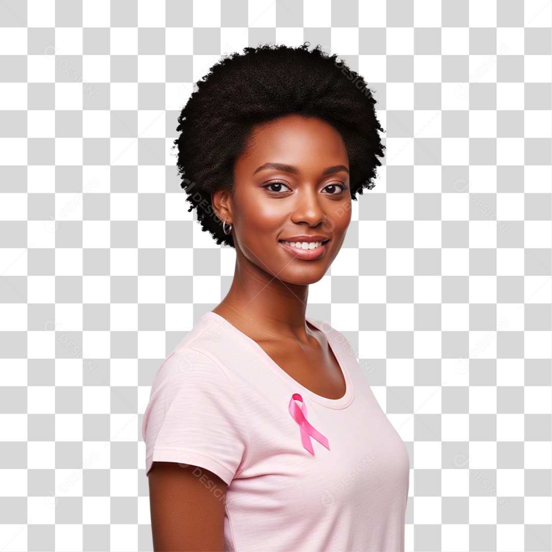 Mulher Sorridente com Fita Rosa no Peito PNG Transparente