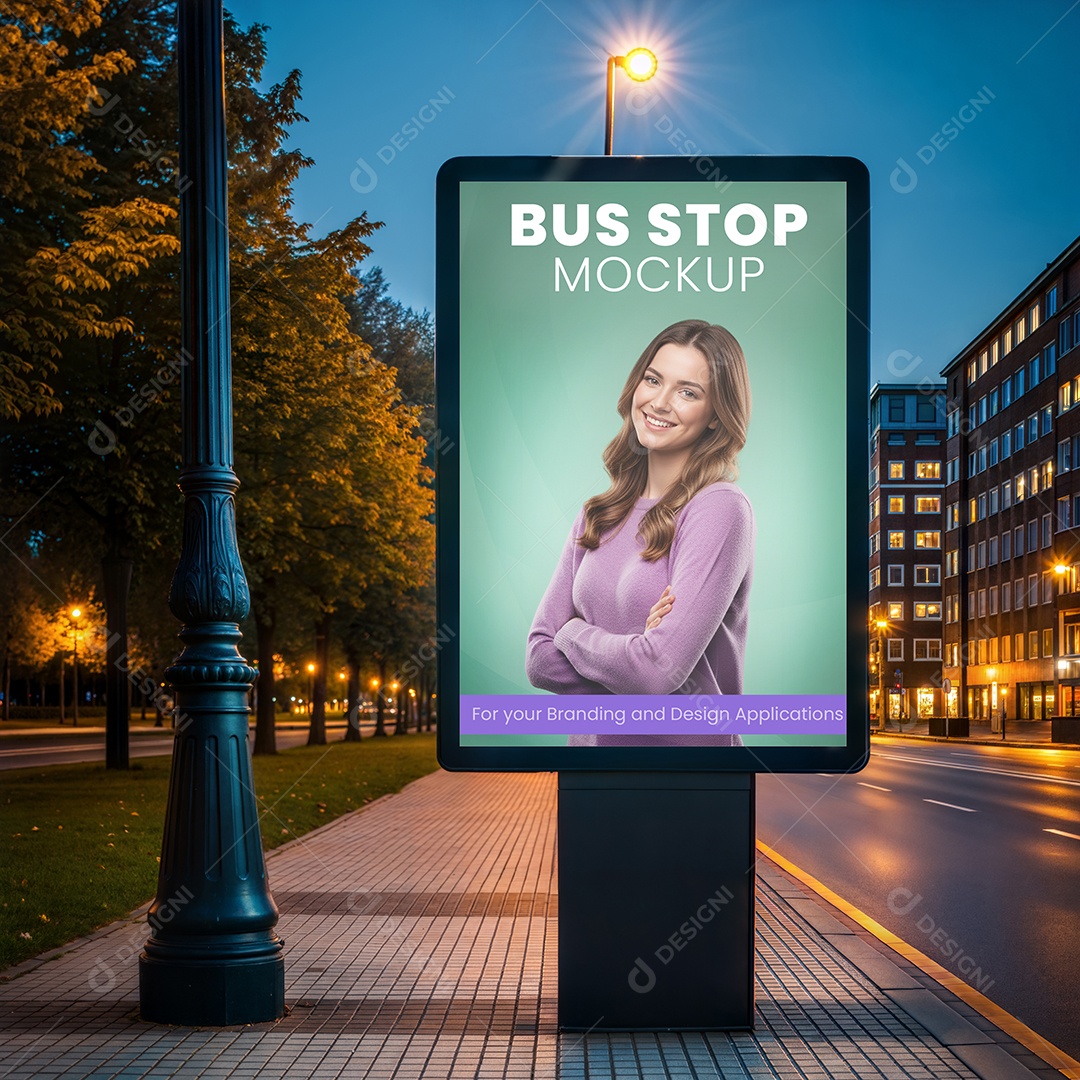 Ponto de Ônibus Com Anúncio PSD Editável Mockup