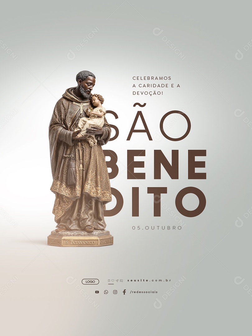 Dia de São Benedito 05 de Outubro Celebramos a Caridade Social Media PSD Editável