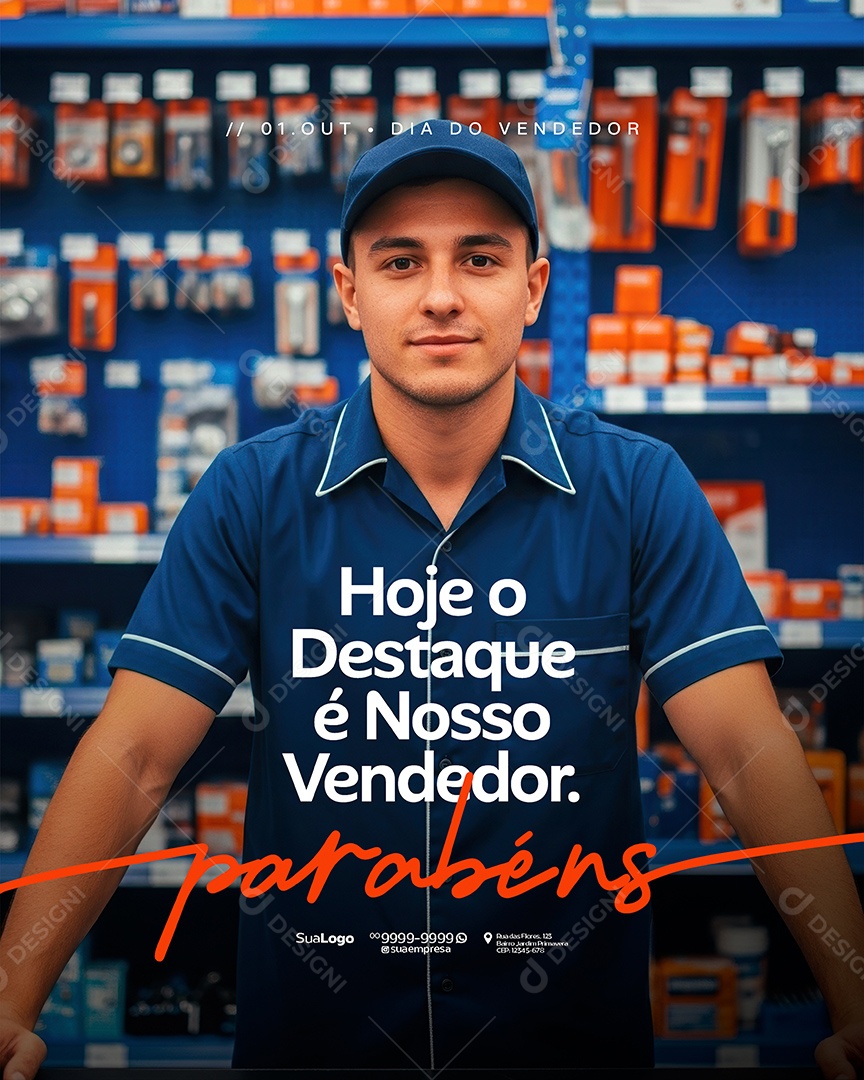 Dia Do Vendedor 01 de Outubro Parabéns Social Media PSD Editável