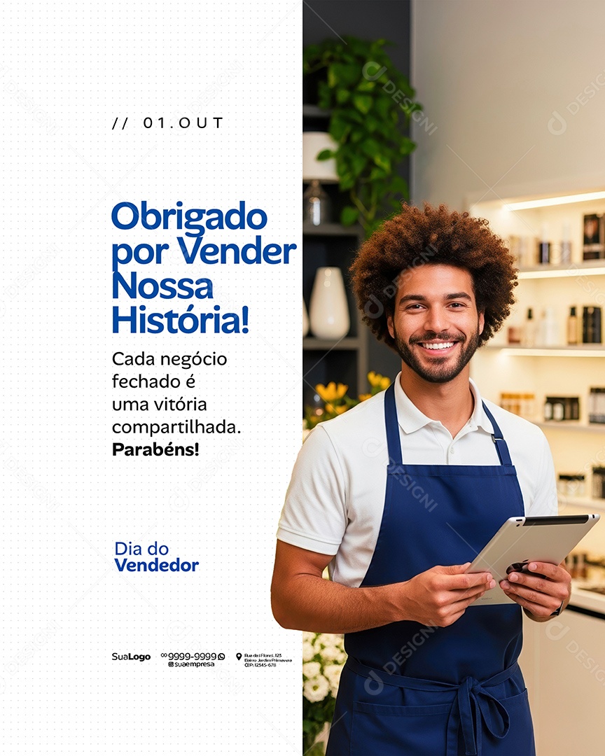 Dia Do Vendedor 01 de Outubro Parabéns Social Media PSD Editável