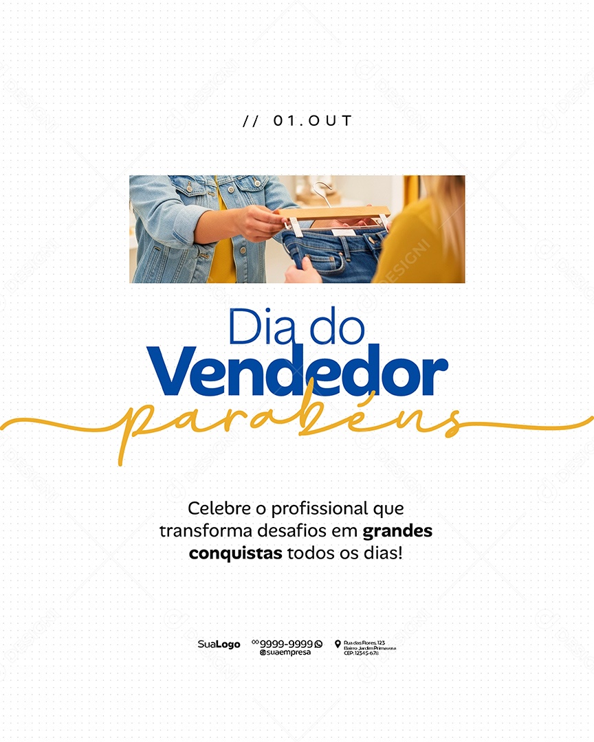 Dia Do Vendedor 01 de Outubro Parabéns Social Media PSD Editável