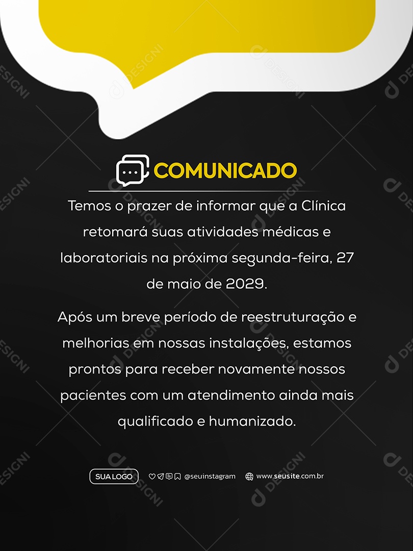 Comunicado Clinica Social Media PSD Editável