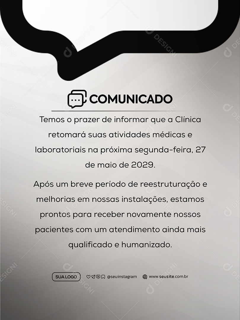Comunicado Clinica Social Media PSD Editável