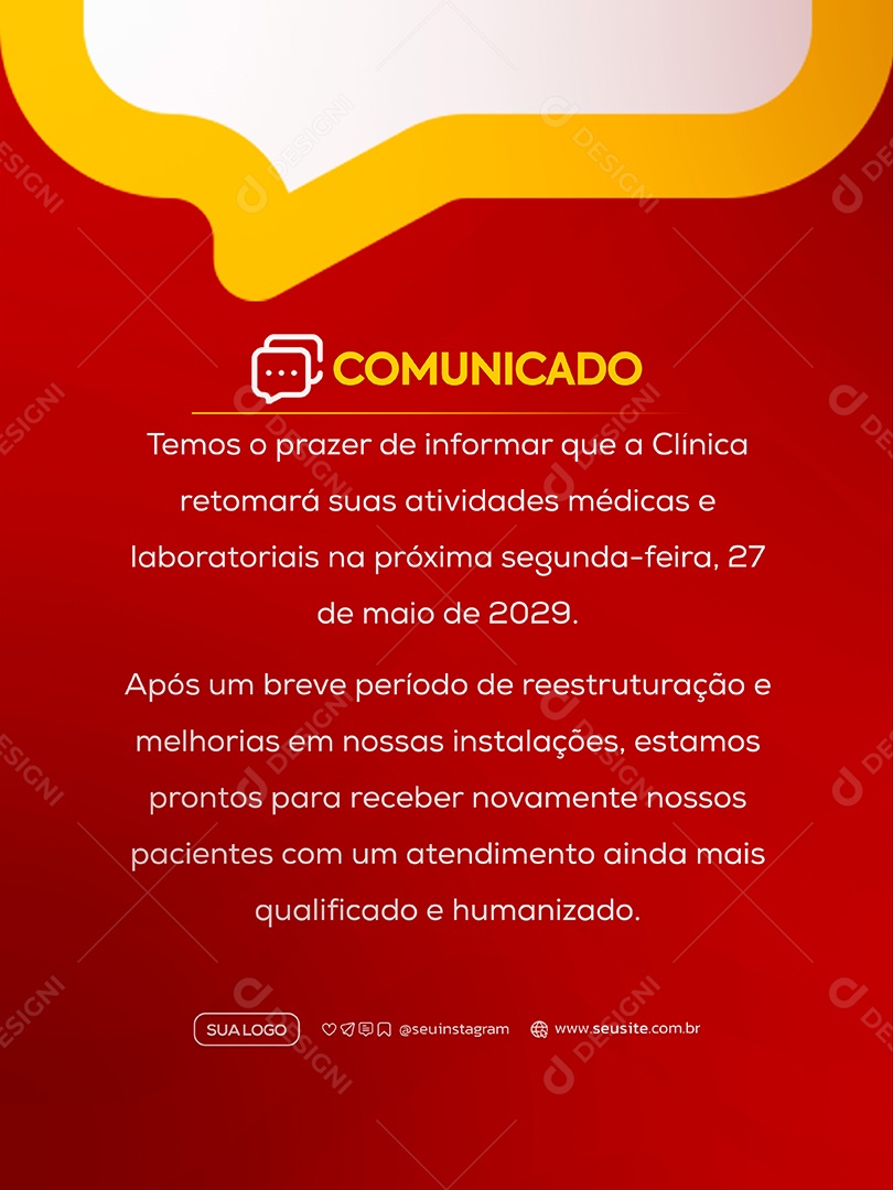 Comunicado Clinica Social Media PSD Editável
