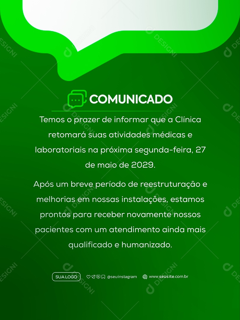 Comunicado Clinica Social Media PSD Editável