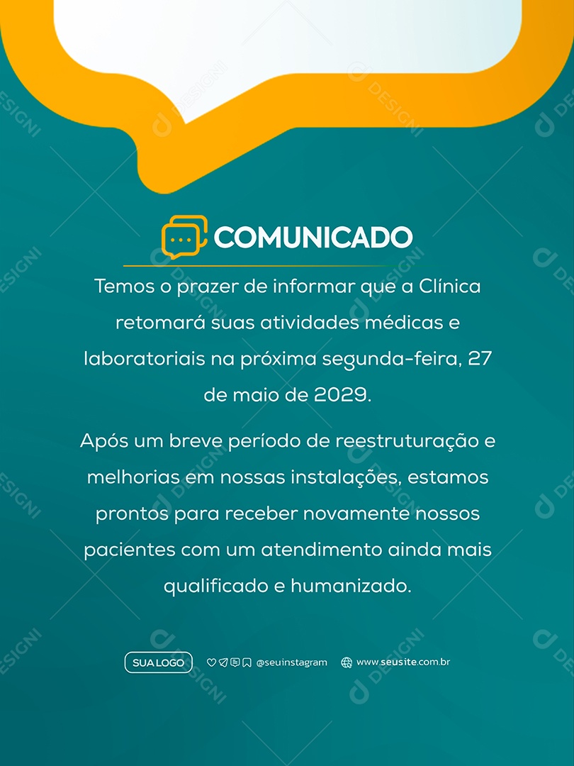 Comunicado Clinica Social Media PSD Editável