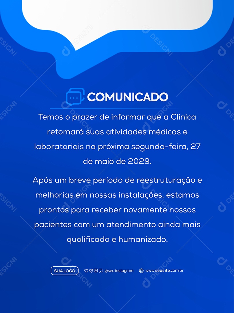Comunicado Clinica Social Media PSD Editável