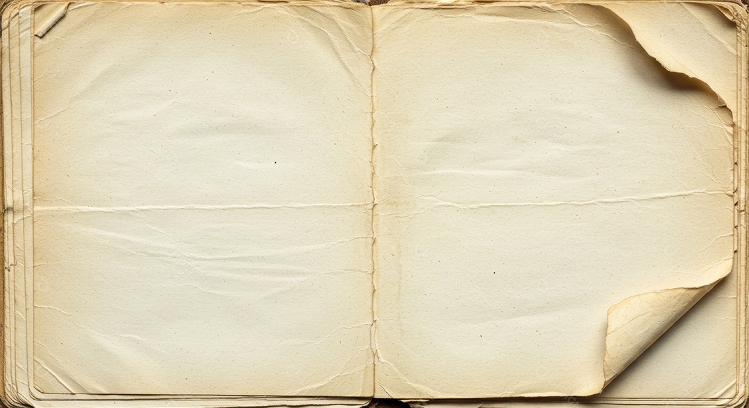 Textura de um livro antigo com as páginas amareladas e com dobras.