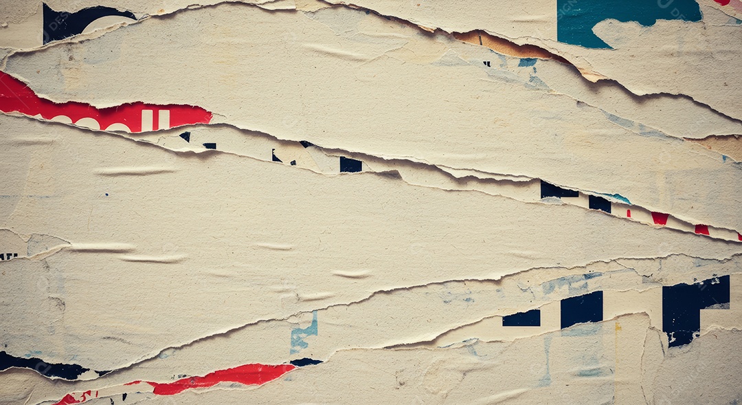 Textura de pôster antigo e rasgado comcamadas de papel descascando e revela ndo outras cores e texturas por baixo.