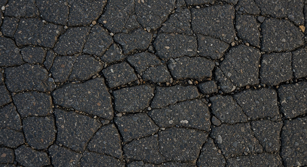 Textura de uma superfície de asfalto rachada.