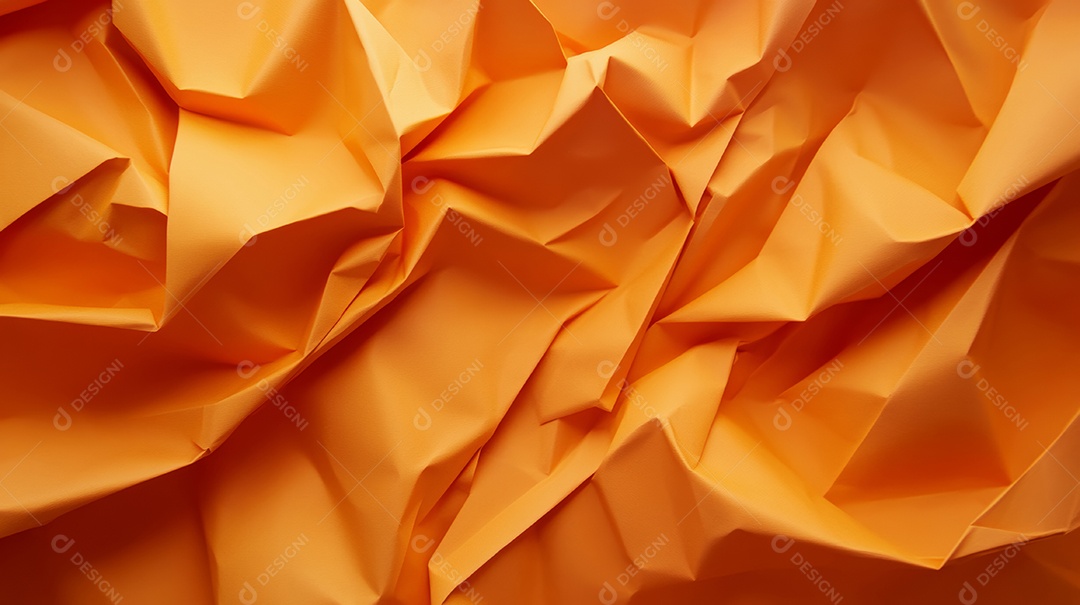 Textura de um papel amassado de cor laranja.