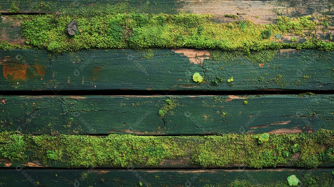 Textura de madeira de carvalho coberta por musgo.