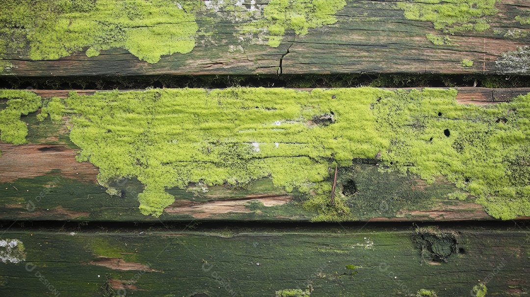 Textura de madeira de carvalho coberta por musgo.
