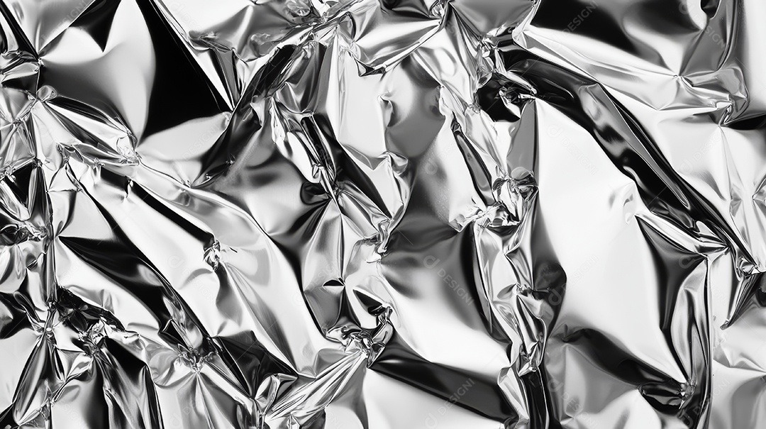 Textura de uma folha prateada de alumínio amassado.