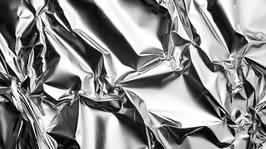 Textura de uma folha prateada de alumínio amassado.