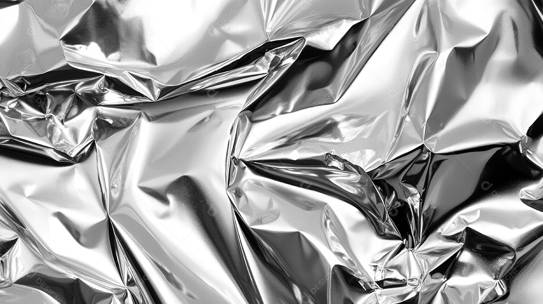 Textura de uma folha prateada de alumínio amassado.