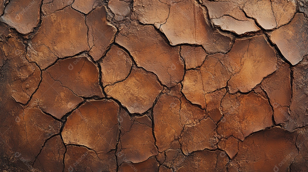 Textura de um solo rachado que é uma característica comum de áreas que sofreram seca intensa.