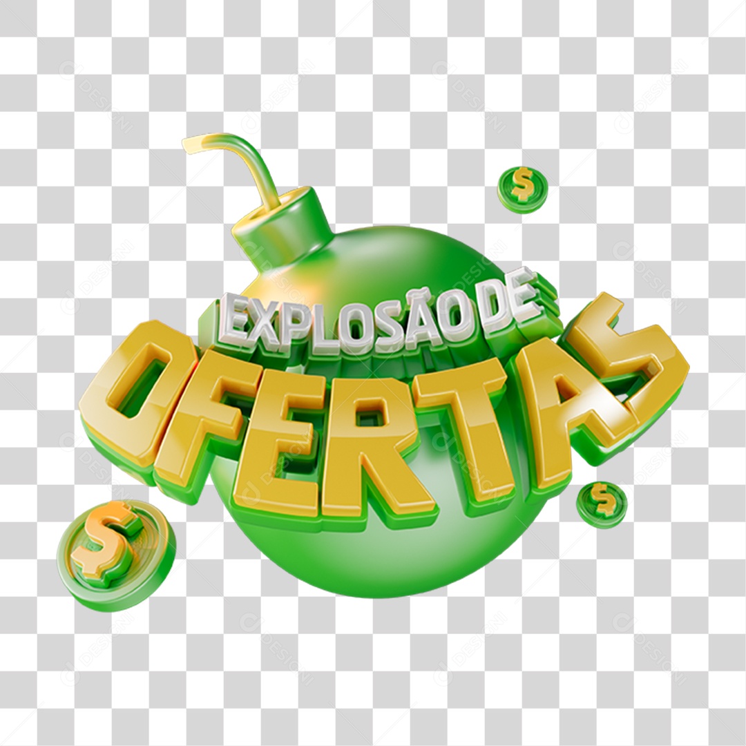 Elemento Gráfico Explosão de Ofertas em Cor Verde Estilo 3D PNG Transparente
