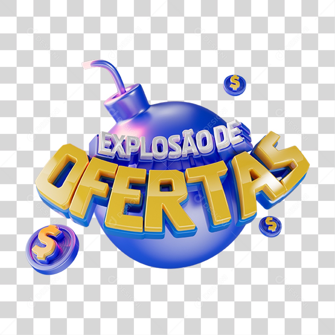 Arte Explosão de Ofertas Azul com Design Tridimensional PNG Transparente