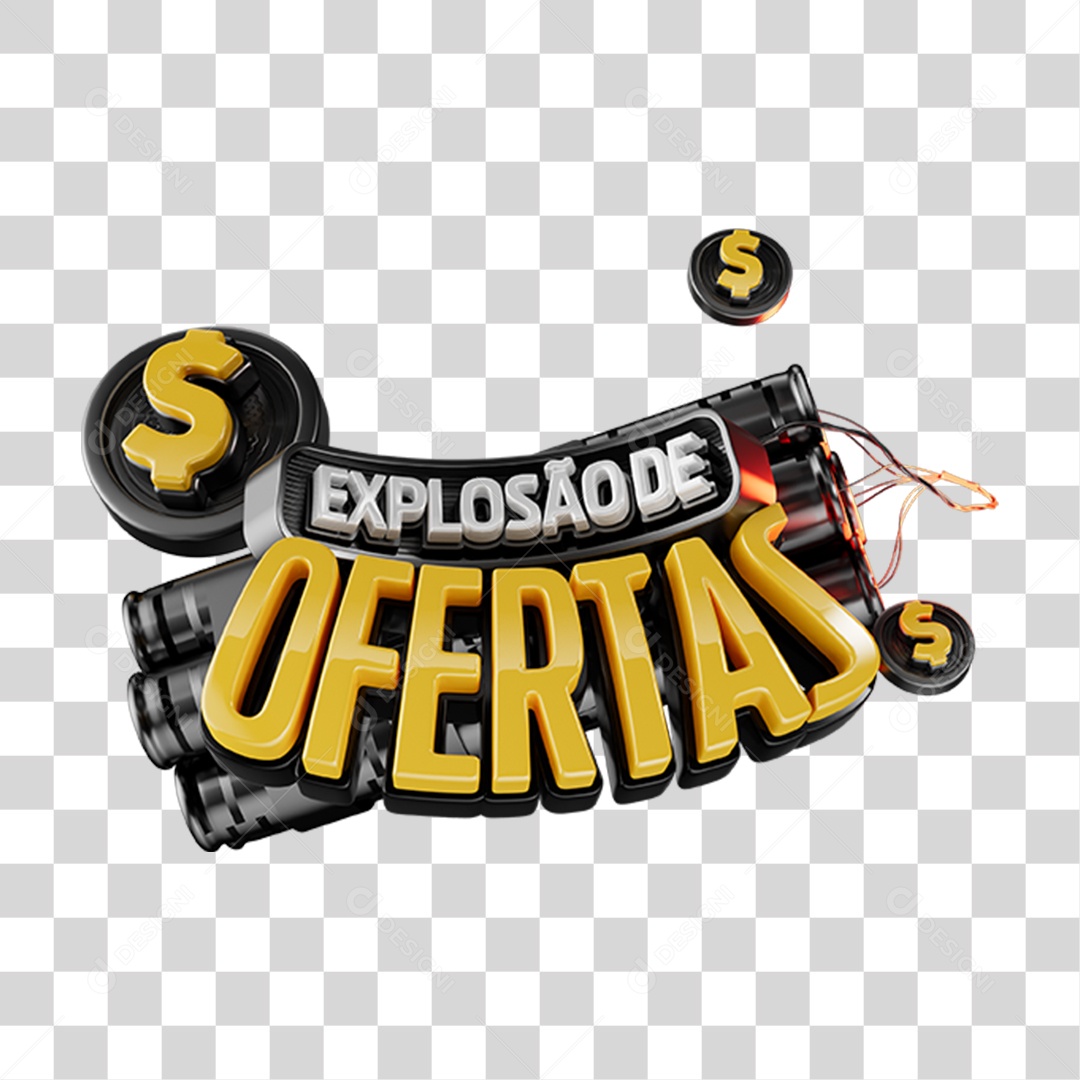 Escrito Explosão de Ofertas com Efeito Dourado Realista PNG Transparente