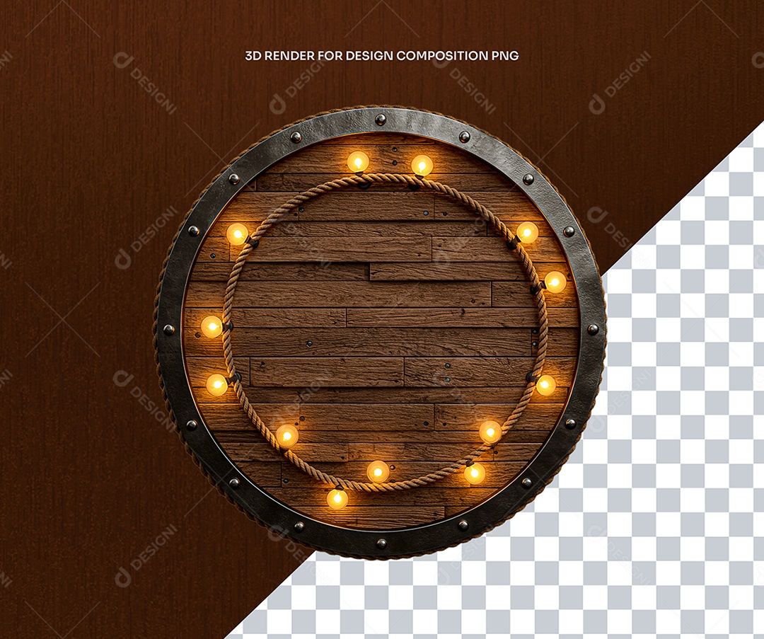 Elemento 3D Circulo de Madeira com luzes Para Composição PSD Editável