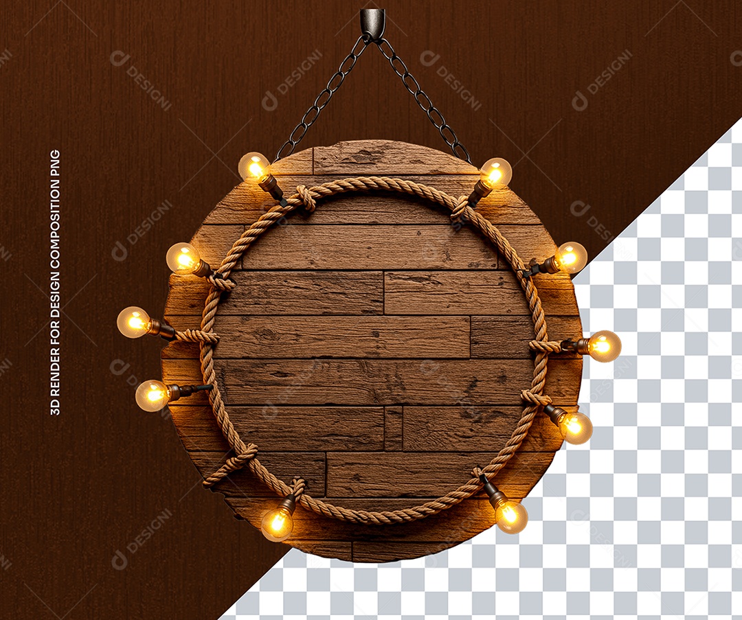 Elemento 3D Circulo de Madeira com luzes Para Composição PSD Editável