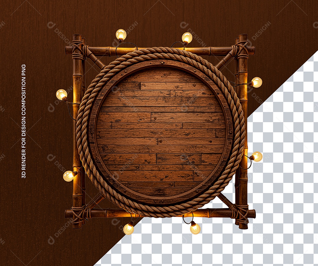 Elemento 3D Circulo de Madeira com luzes Para Composição PSD Editável