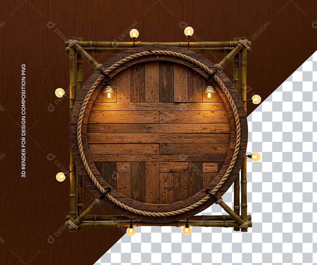 Elemento 3D Circulo de Madeira com luzes Para Composição PSD Editável