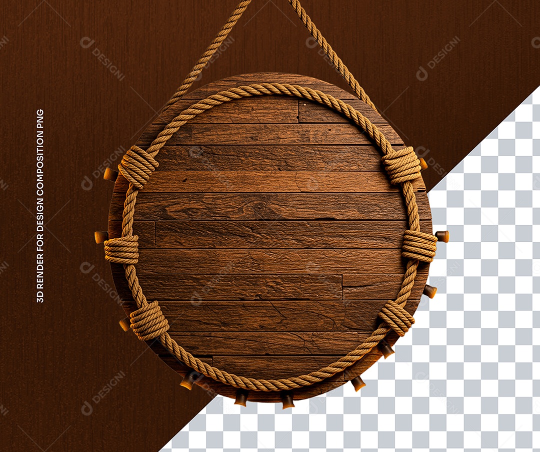 Elemento 3D Circulo de Madeira com luzes Para Composição PSD Editável