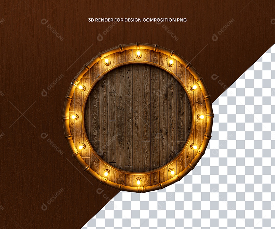 Elemento 3D Circulo de Madeira com luzes Para Composição PSD Editável