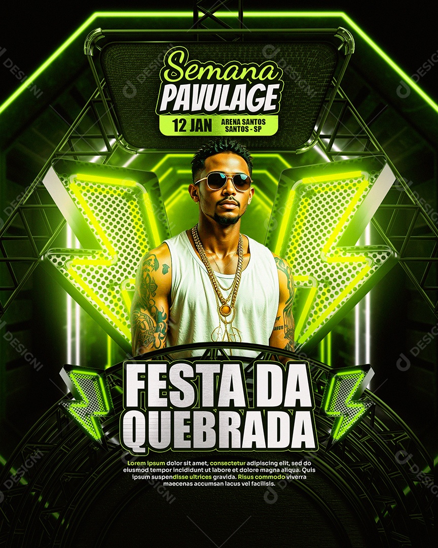 Feed Flyer Festa da Quebrada Verde Social Media PSD Editável