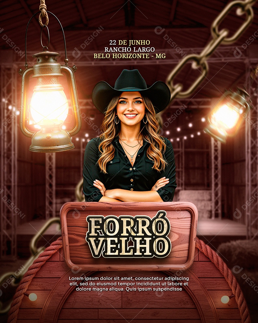 Feed Flyer Forró Velho Vermelho Social Media PSD Editável