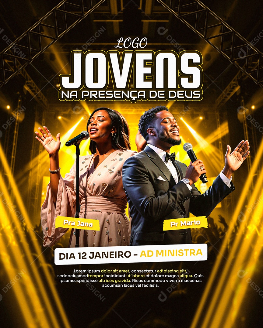 Feed Flyer Gospel Jovens Na Presença Social Media PSD Editável