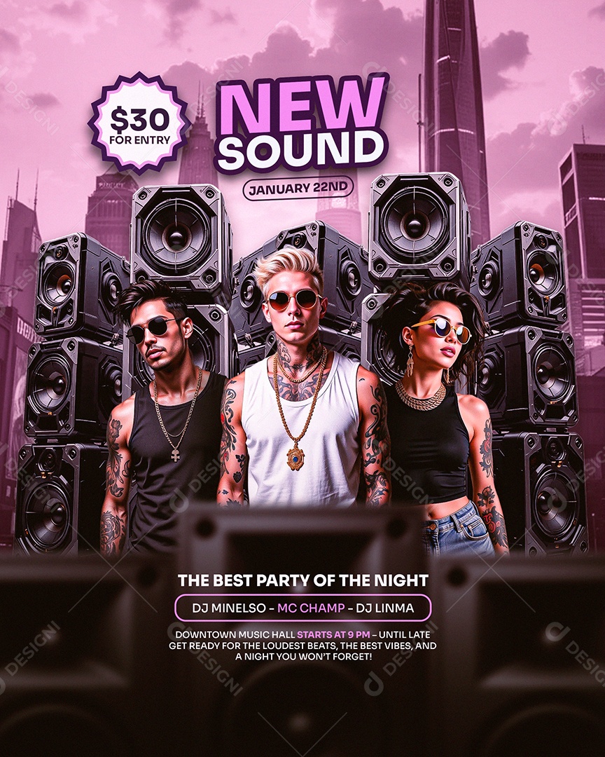 Feed Flyer New Sound Roxo Social Media PSD Editável