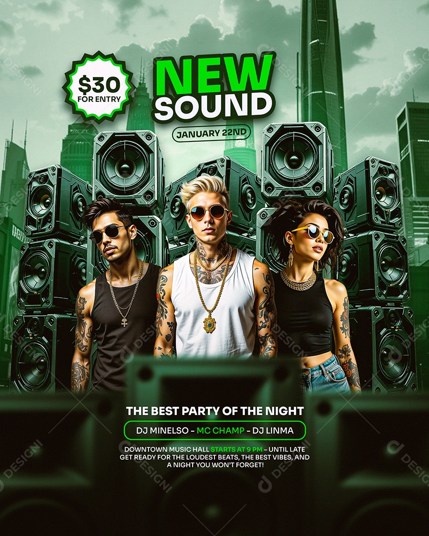 Feed Flyer New Sound Verde Social Media PSD Editável