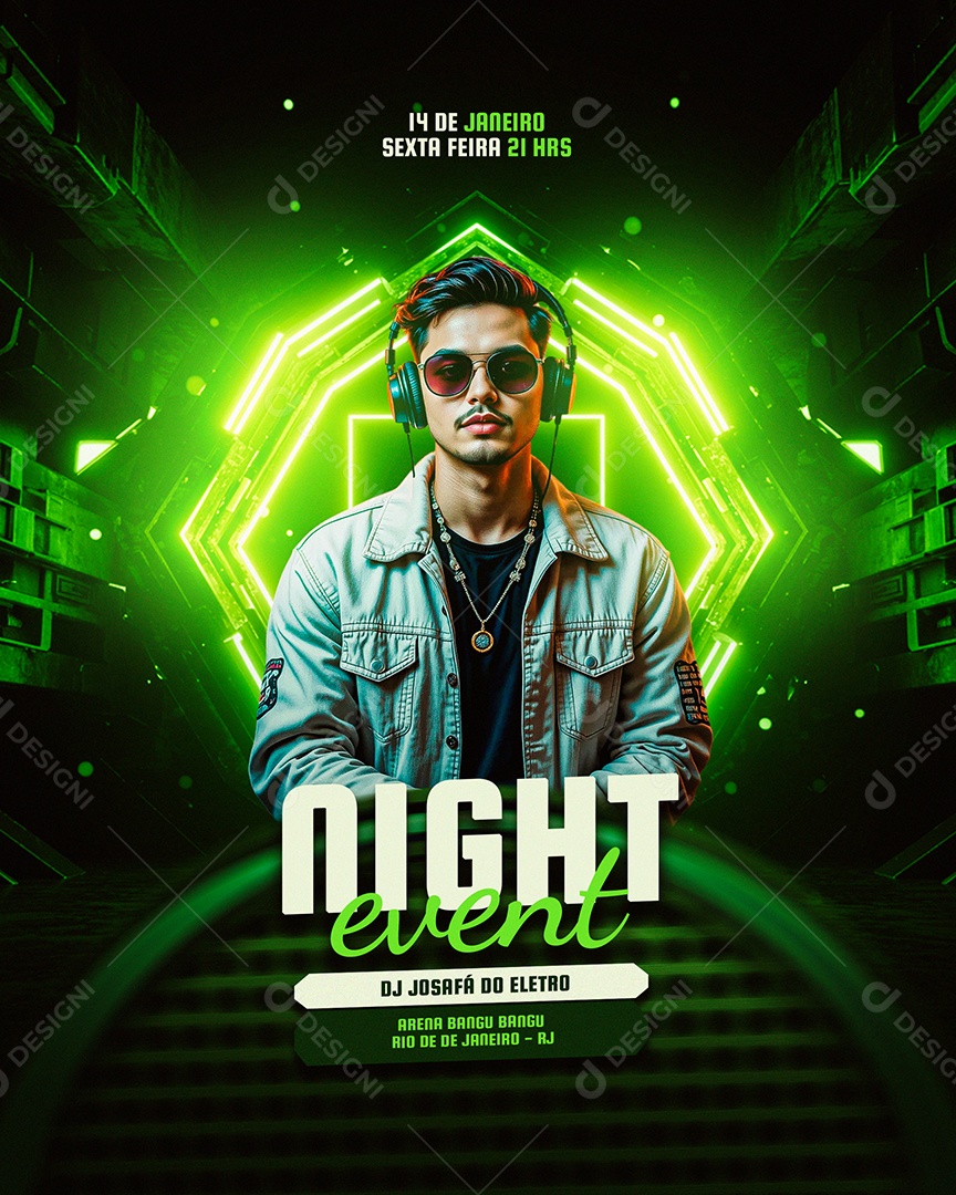 Feed Flyer Night Event Verde Social Media PSD Editável