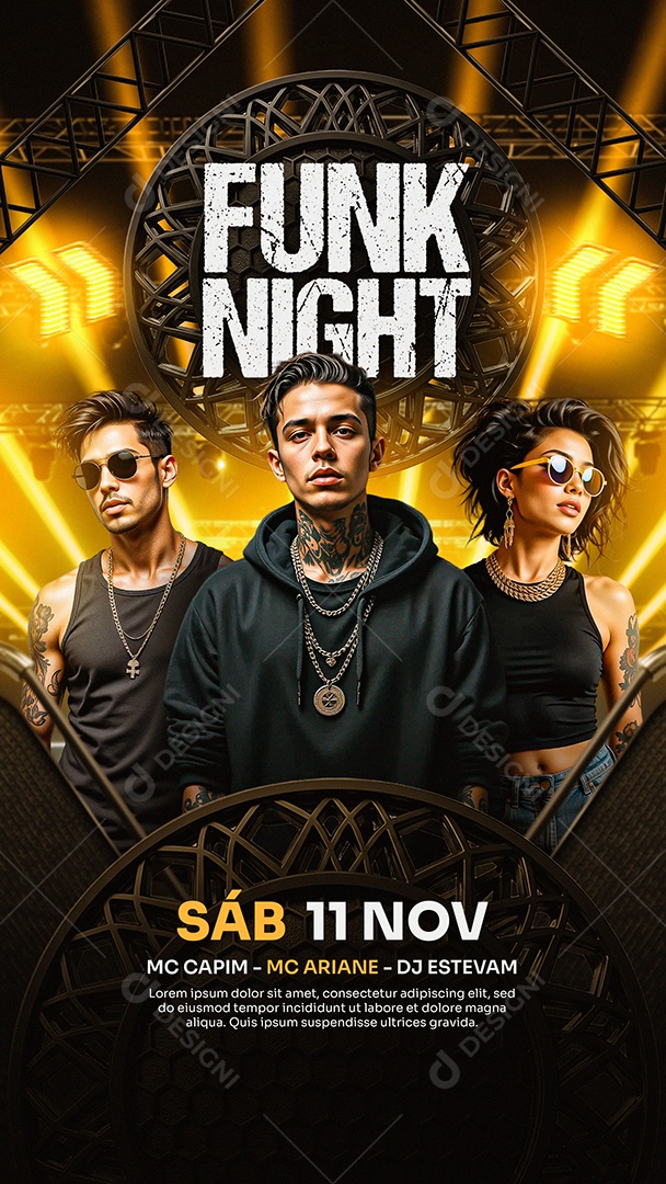 Story Flyer Funk Night Amarelo Social Media PSD Editável