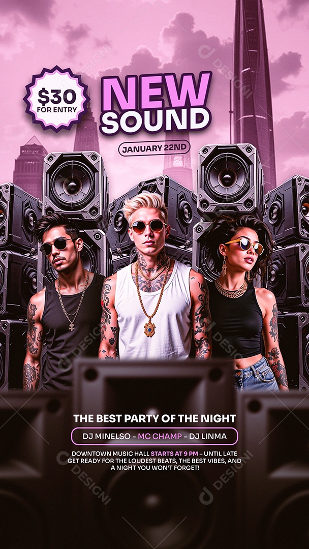Story Flyer New Sound Roxo Social Media PSD Editável