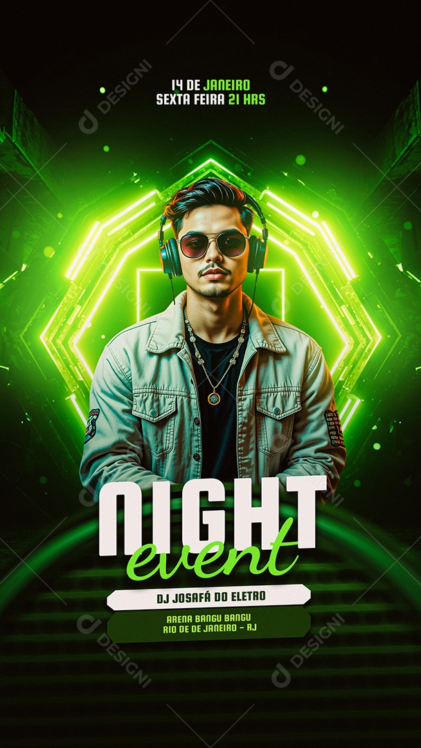 Story Flyer Night Event Verde Social Media PSD Editável