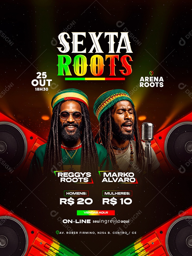 Flyer Reggae Sexta Roots Social Media PSD Editável