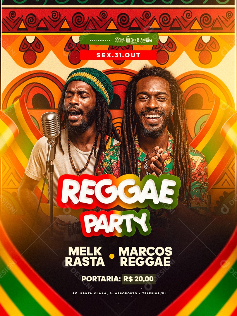 Flyer Reggae Party Social Media PSD Editável