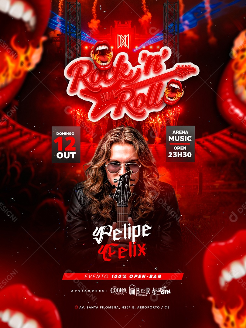 Flyer Rock Roll Felipe Felix Social Media PSD Editável