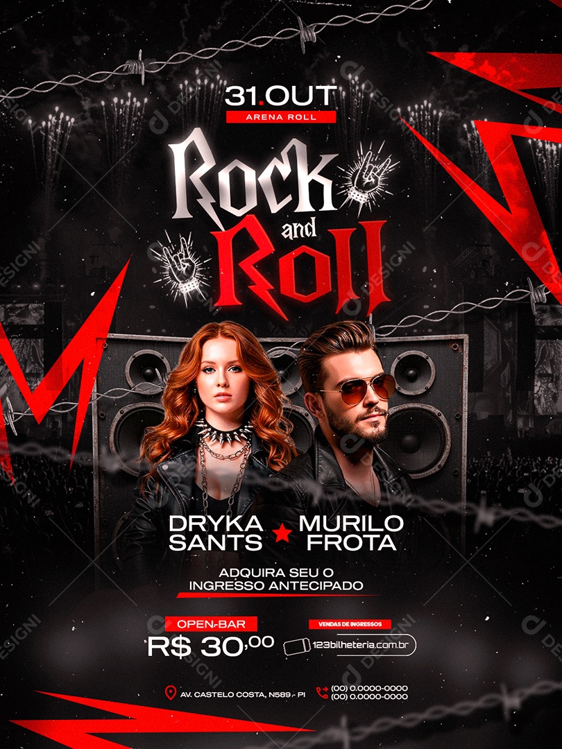 Flyer Rock And Roll Social Media PSD Editável