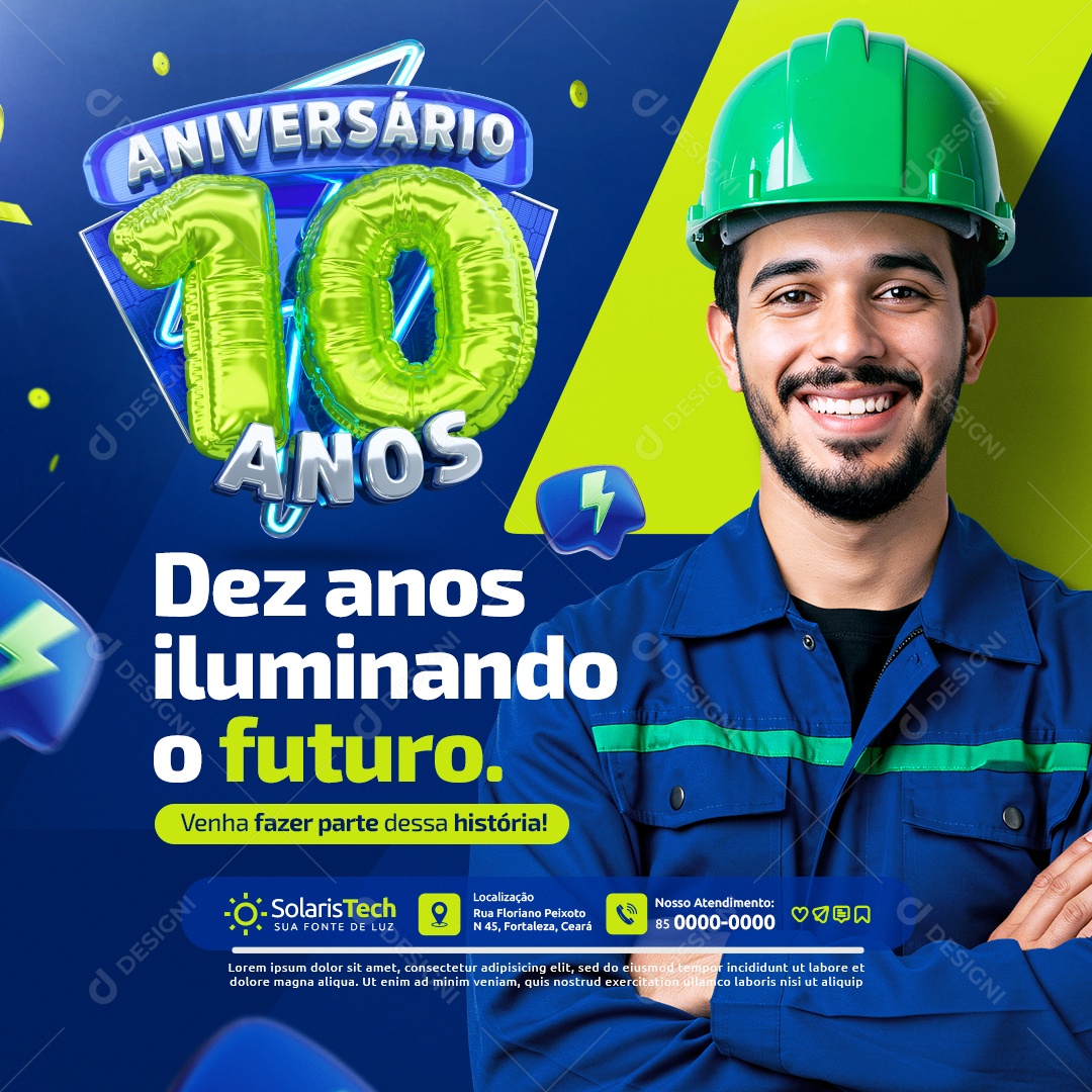 Aniversário 10 anos Energia Solar Venha Fazer Parte Dessa História Social Media PSD Editável
