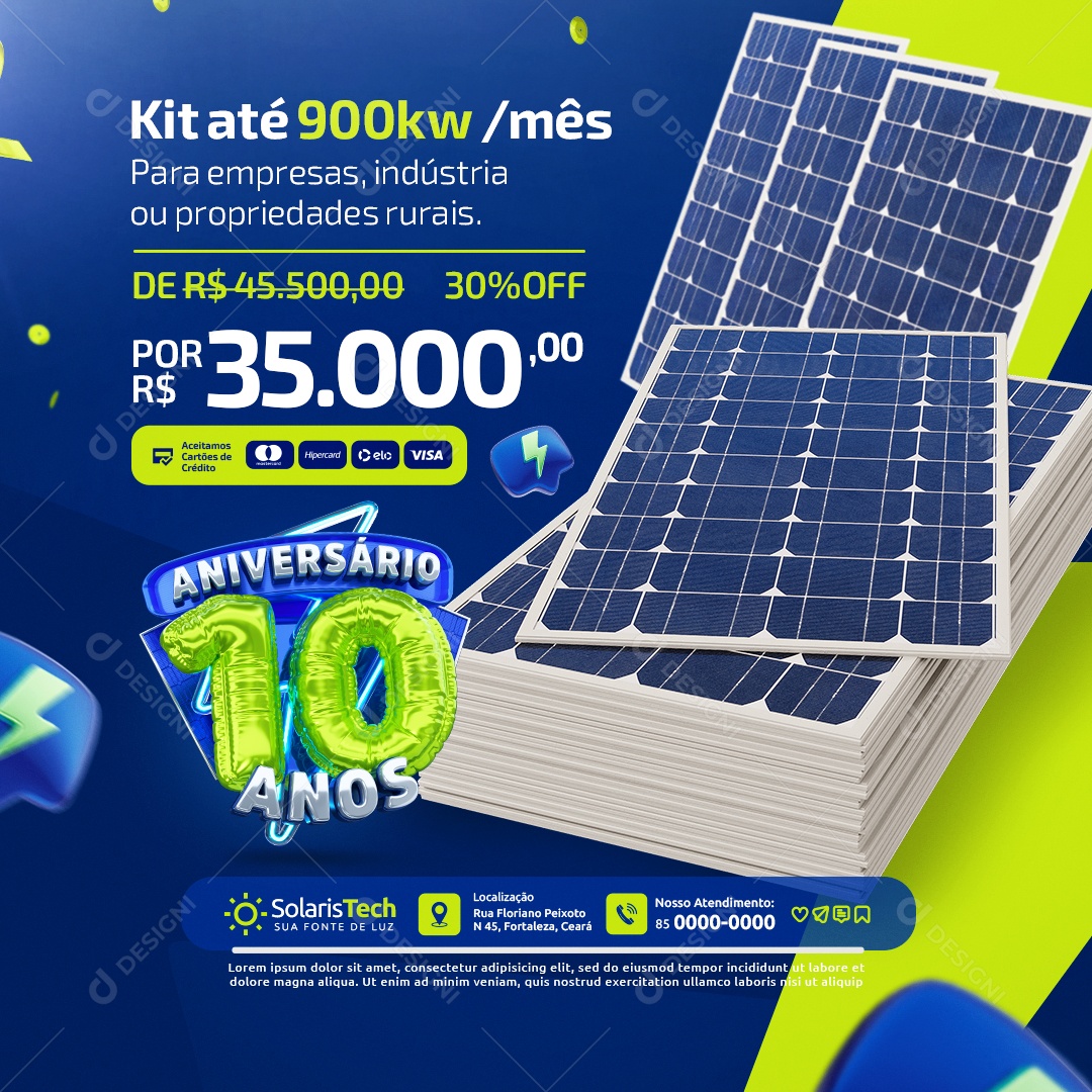 Aniversário 10 anos Energia Solar Empresas Indústria Social Media PSD Editável