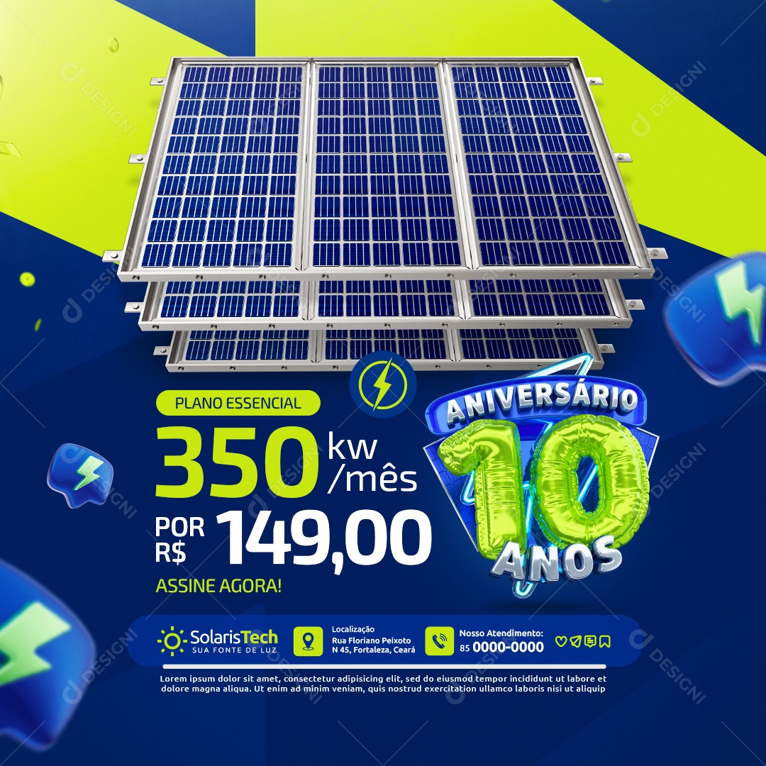 Aniversário 10 anos Energia Solar Plano Especial Social Media PSD Editável